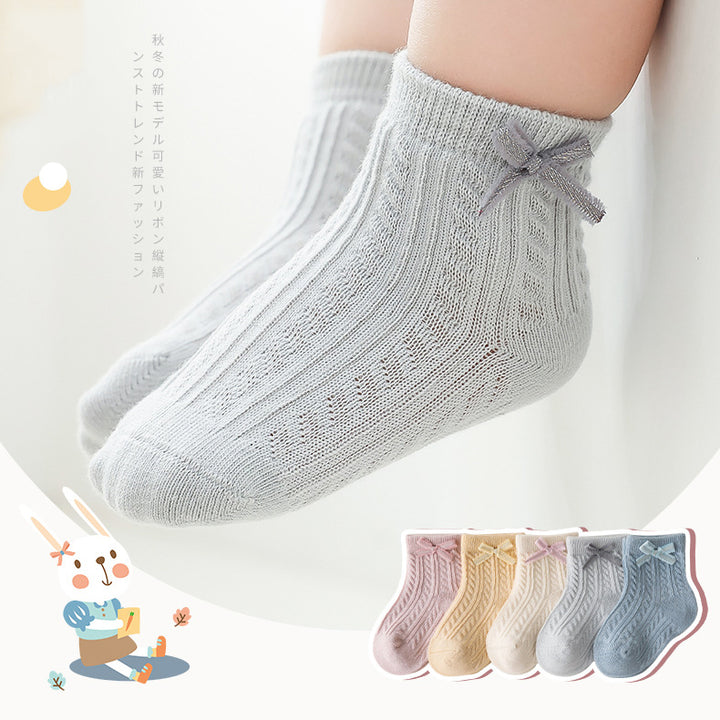 Baby Kids Girl Solid Color Bowtie Ankle Socks - quixoticmuses