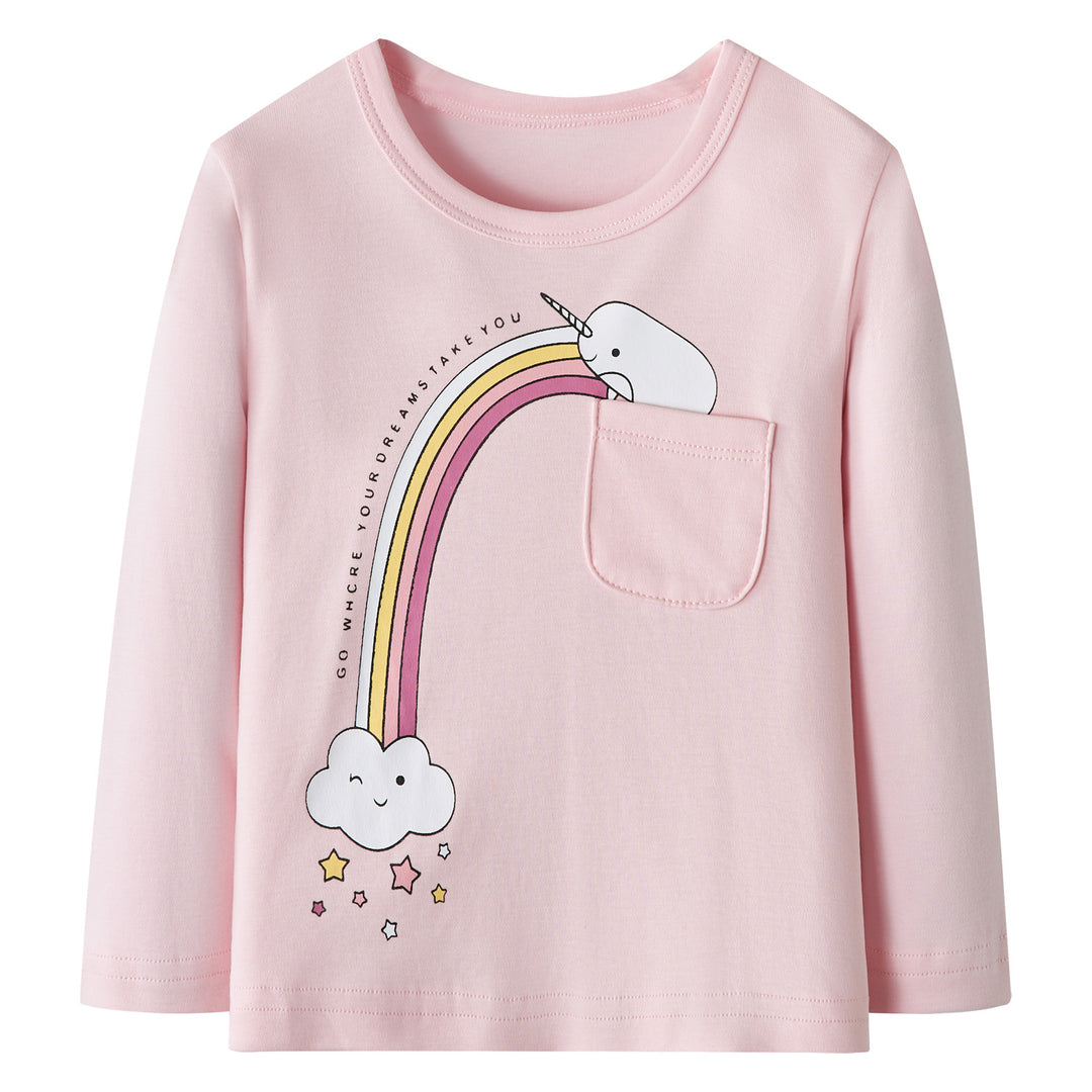 Baby Kids Pajamas Rainbow Unicorn Printed Top w Pink Stripe Pants Set - quixoticmuses