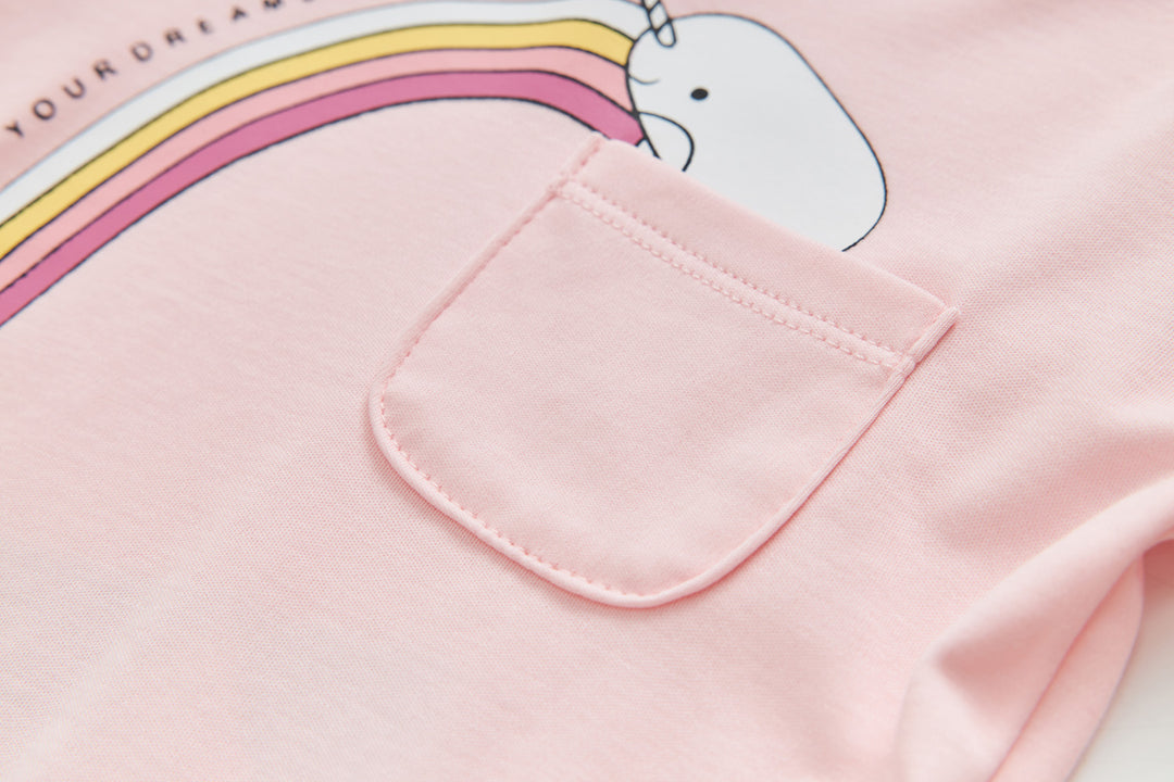 Baby Kids Pajamas Rainbow Unicorn Printed Top w Pink Stripe Pants Set - quixoticmuses