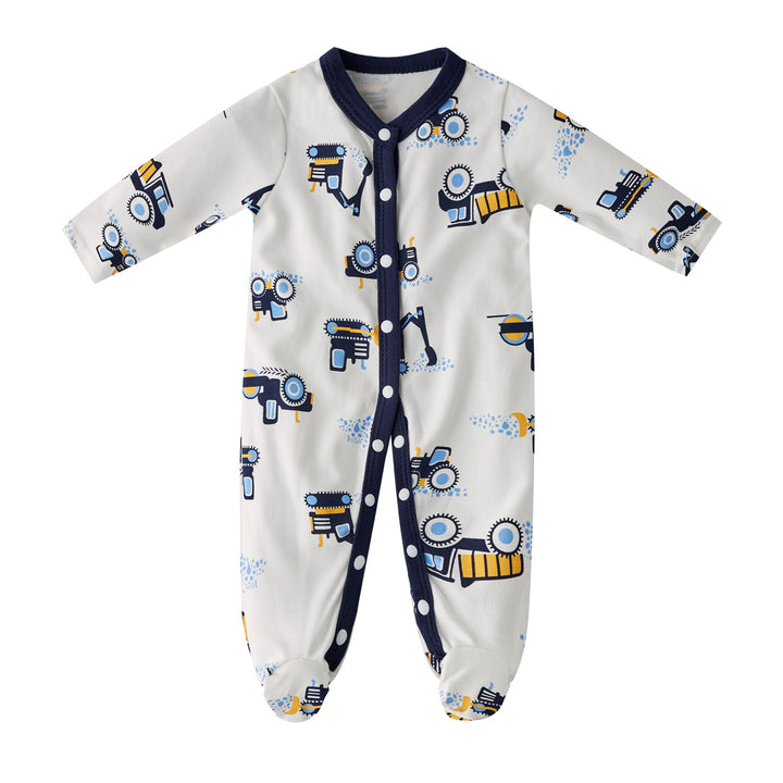 Baby Boy Truck Digger Bulldozer Tractor Vehicles Prints Button Sleepsuit All In One Jumpsuit - quixoticmuses