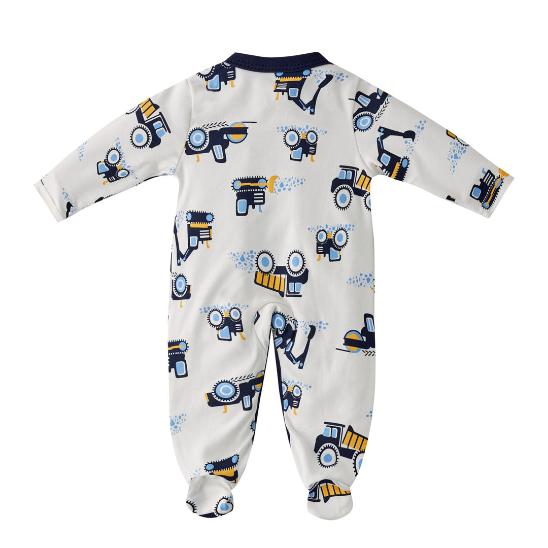 Baby Boy Truck Digger Bulldozer Tractor Vehicles Prints Button Sleepsuit All In One Jumpsuit - quixoticmuses