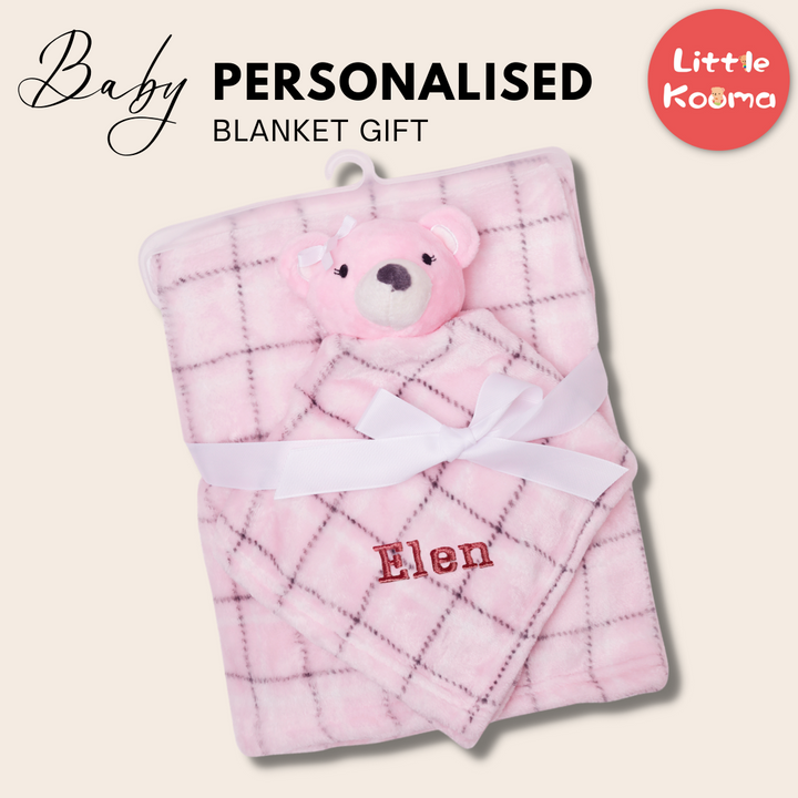 Personalised Customized Luvable Friends Plush Blanket With Pink Bear 17451 - quixoticmuses