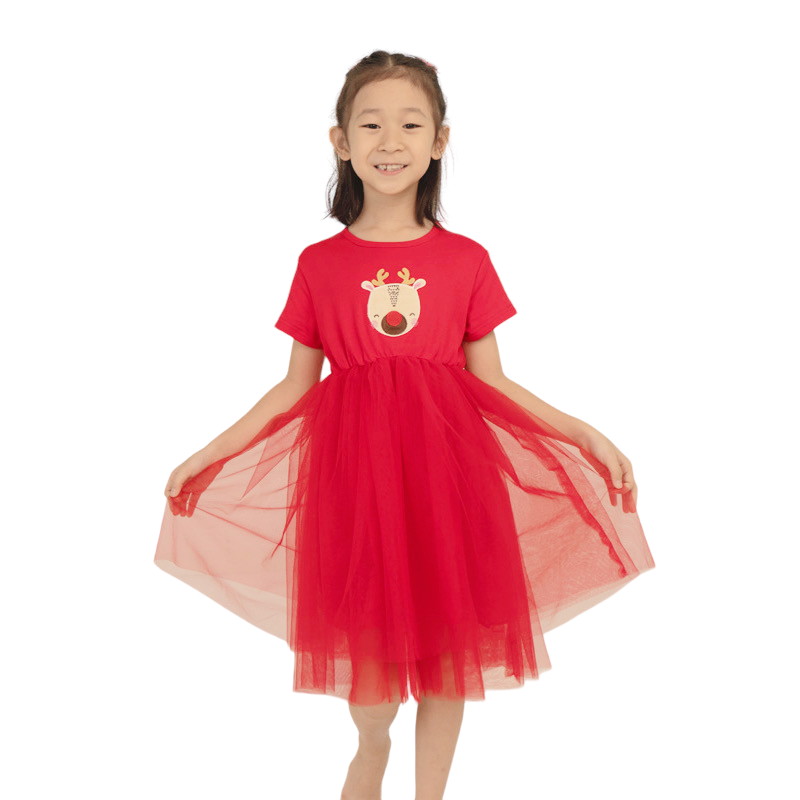 Baby Kids Christmas Outfit Red Reindeer Dress - quixoticmuses