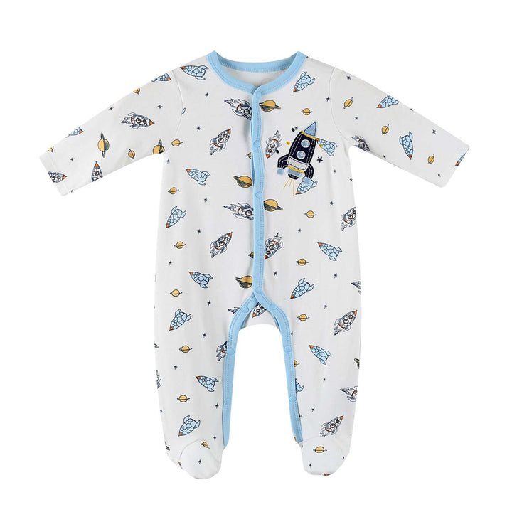 Baby Embroidered Rocket Button Sleepsuit All In One Jumpsuit - quixoticmuses