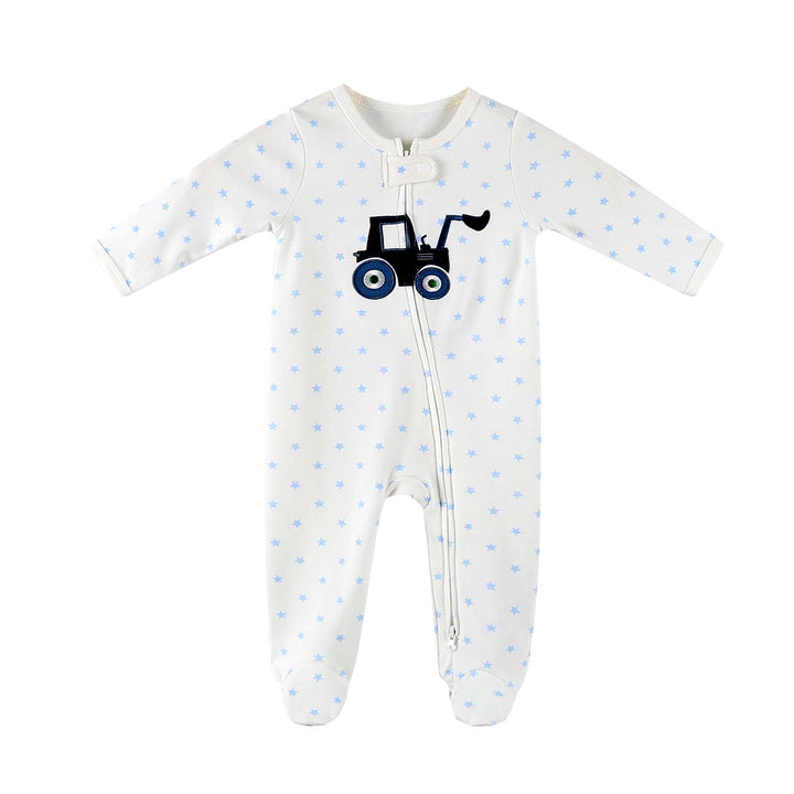 Baby Embroidered Bulldozer Two Way Zip Sleepsuit All In One Jumpsuit - quixoticmuses