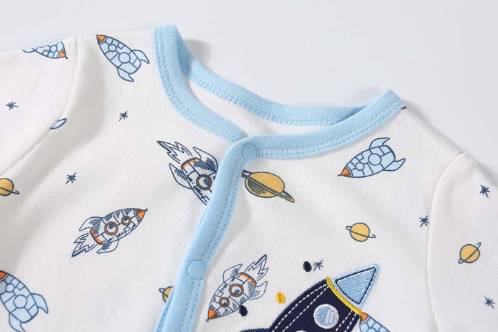 Baby Embroidered Rocket Button Sleepsuit All In One Jumpsuit - quixoticmuses