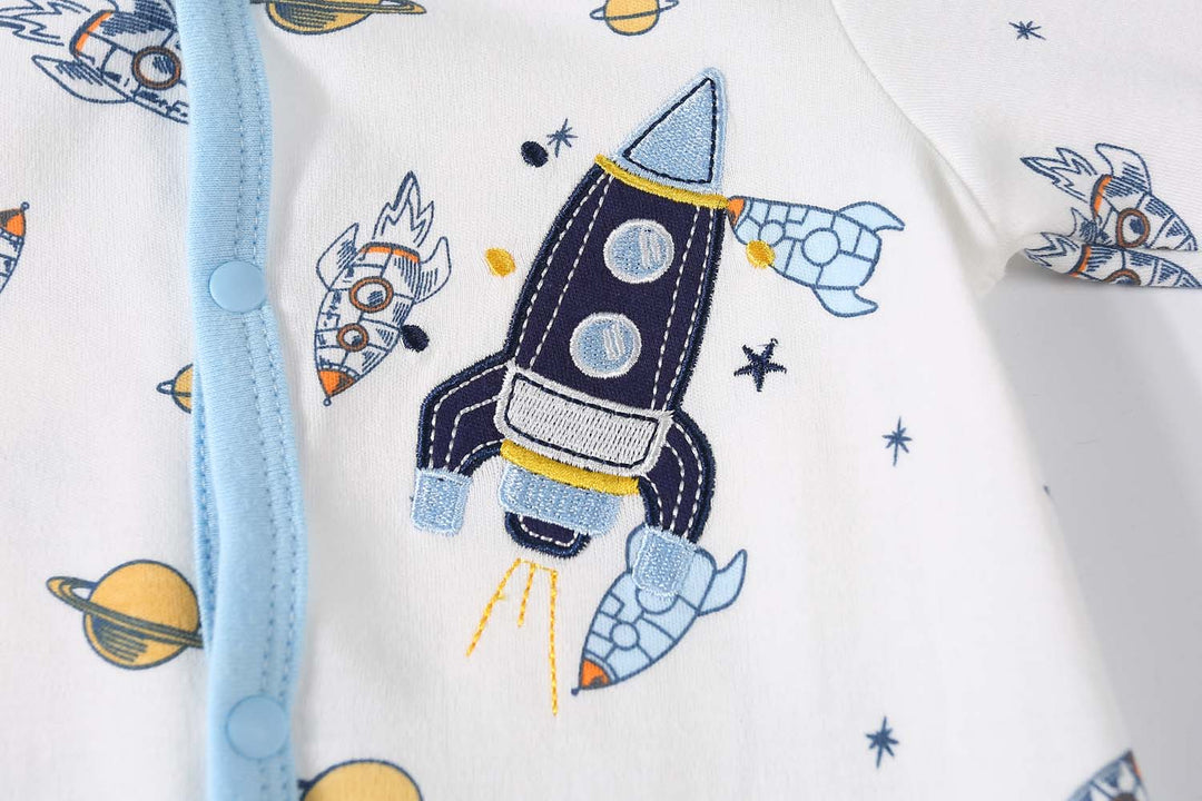 Baby Embroidered Rocket Button Sleepsuit All In One Jumpsuit - quixoticmuses