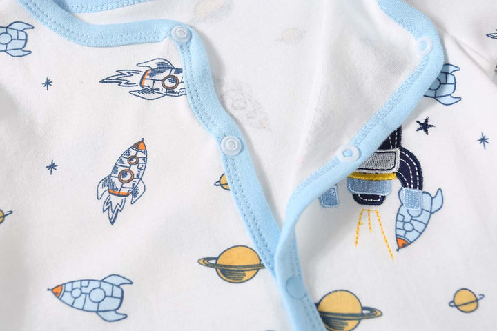 Baby Embroidered Rocket Button Sleepsuit All In One Jumpsuit - quixoticmuses