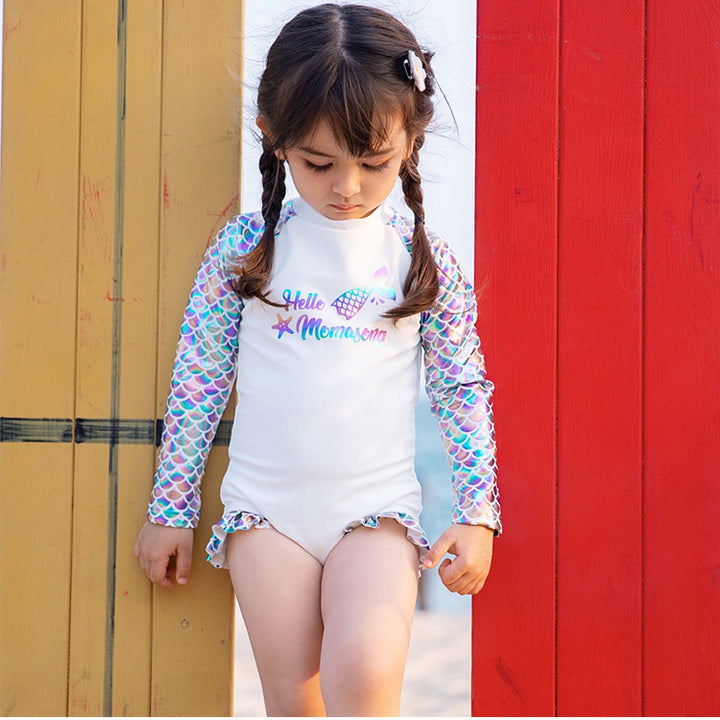 Baby Kids Girl's Mermaid One Piece Long Sleeves Swimming Suit n Free Cap 907060 - quixoticmuses