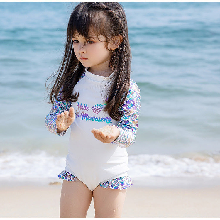 Baby Kids Girl's Mermaid One Piece Long Sleeves Swimming Suit n Free Cap 907060 - quixoticmuses