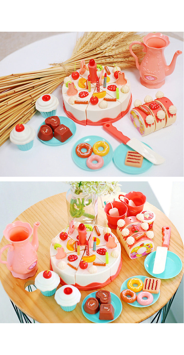 Baby Toddler Kids' Birthday Cake Afternoon Tea Pretend Play Toy Set w Lights & Sound Effects 889-150-82PCS - quixoticmuses