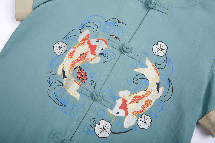 Baby Kids Boys Carp Fish Liyu Cheongsam Set Top n Shorts CNY Chinese New Year Outfit - quixoticmuses