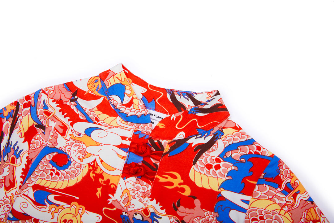 Baby Kids Boys Blue n Red Cheongsam Set Dragon Prints Top n Shorts CNY Chinese New Year Outfit - quixoticmuses