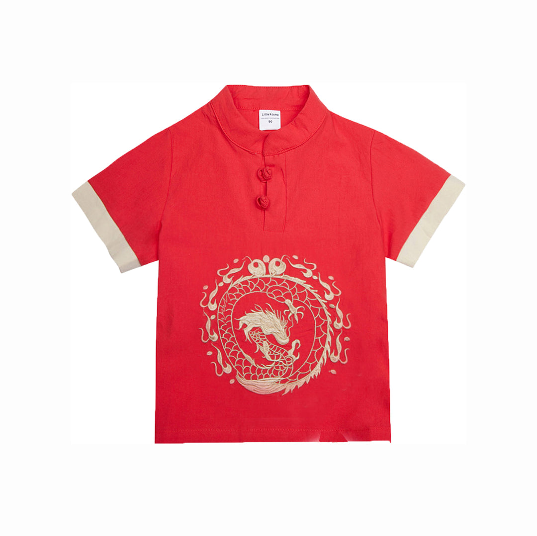 Baby Kids Boys Dragon Red Cheongsam Set Top n Shorts CNY Chinese New Year Outfit - quixoticmuses