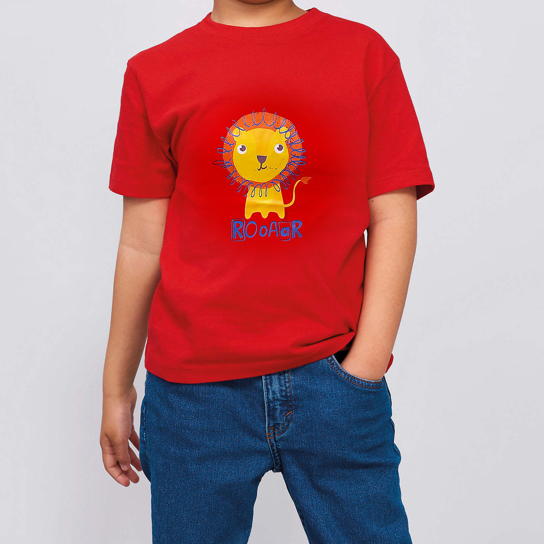 Kids Red T-shirt w Lion Casual Outfit - 0725 - quixoticmuses